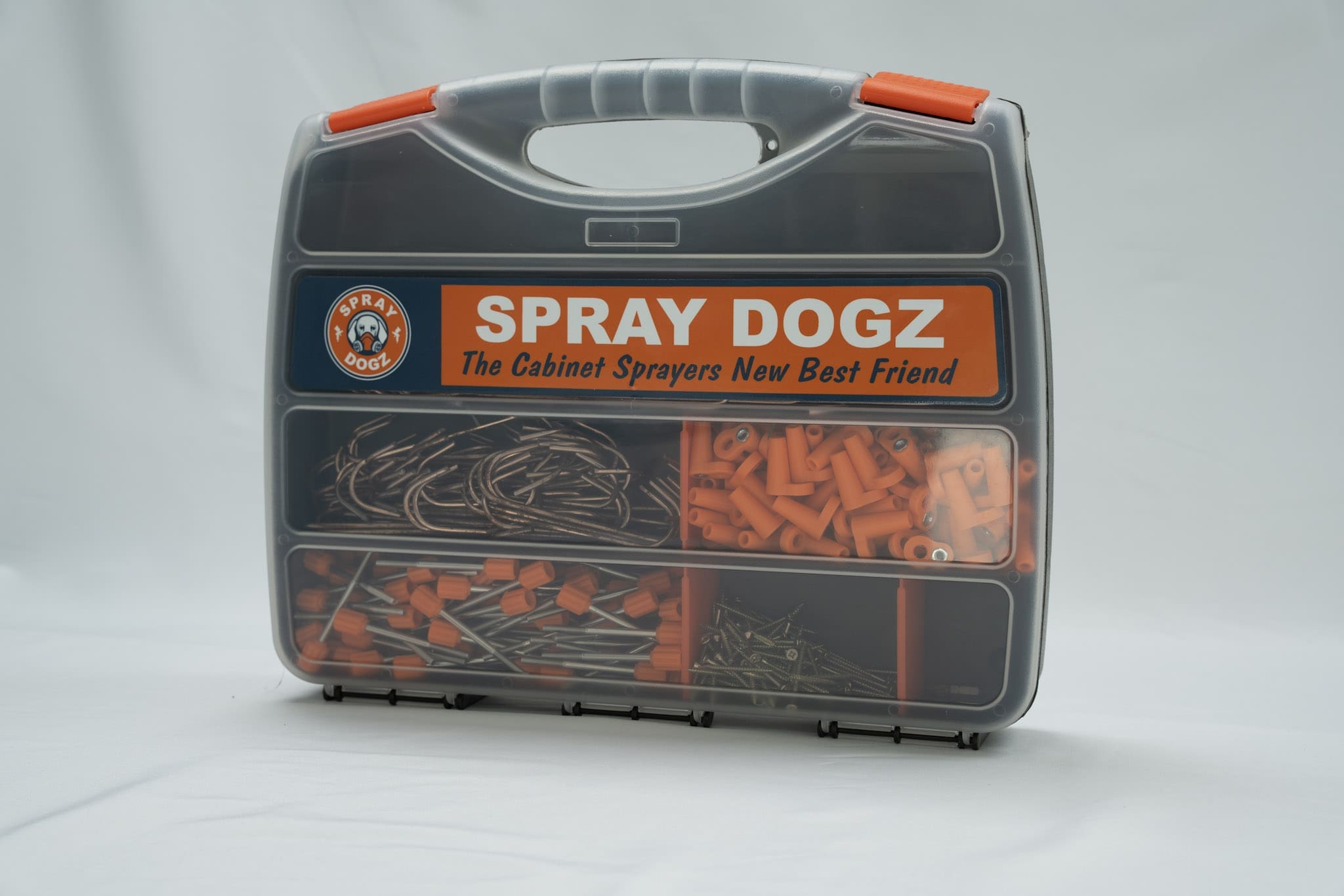 Spray Dogz cabinet door hanging kit in portable carrying case